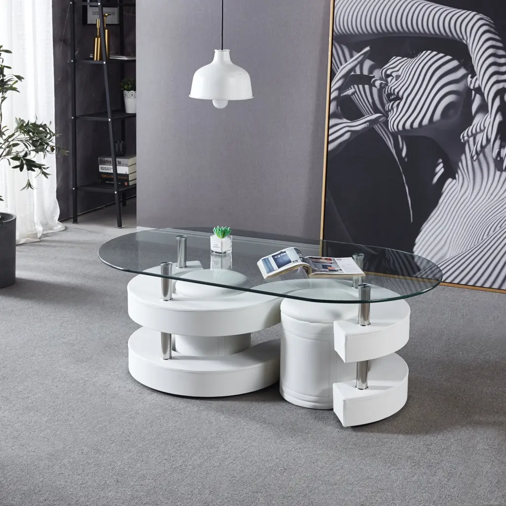 3 Pieces Coffee Table Set Oval 10Mm 0.39 Inch Thick Tempered Glass Table w1311 artisan furniture