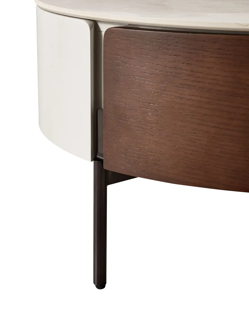 Modern Round White Real Wood Coffee Table Drawers And Metal Base w1911