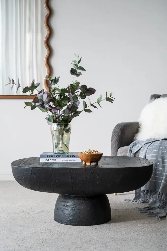 36X24X15 Inch Black Oval Coffee Table Contemporary Living Space Furniture w2078