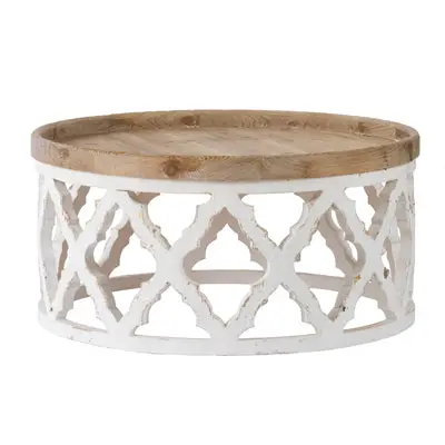 Rustic Round Wooden Coffee Table 31.9X31.9X15.7 Inches White w2078