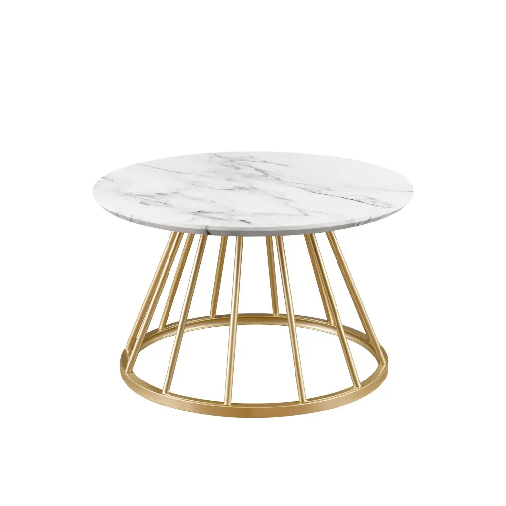 Modern Round Coffee Table Metal Base White Marble and Gold walker edison