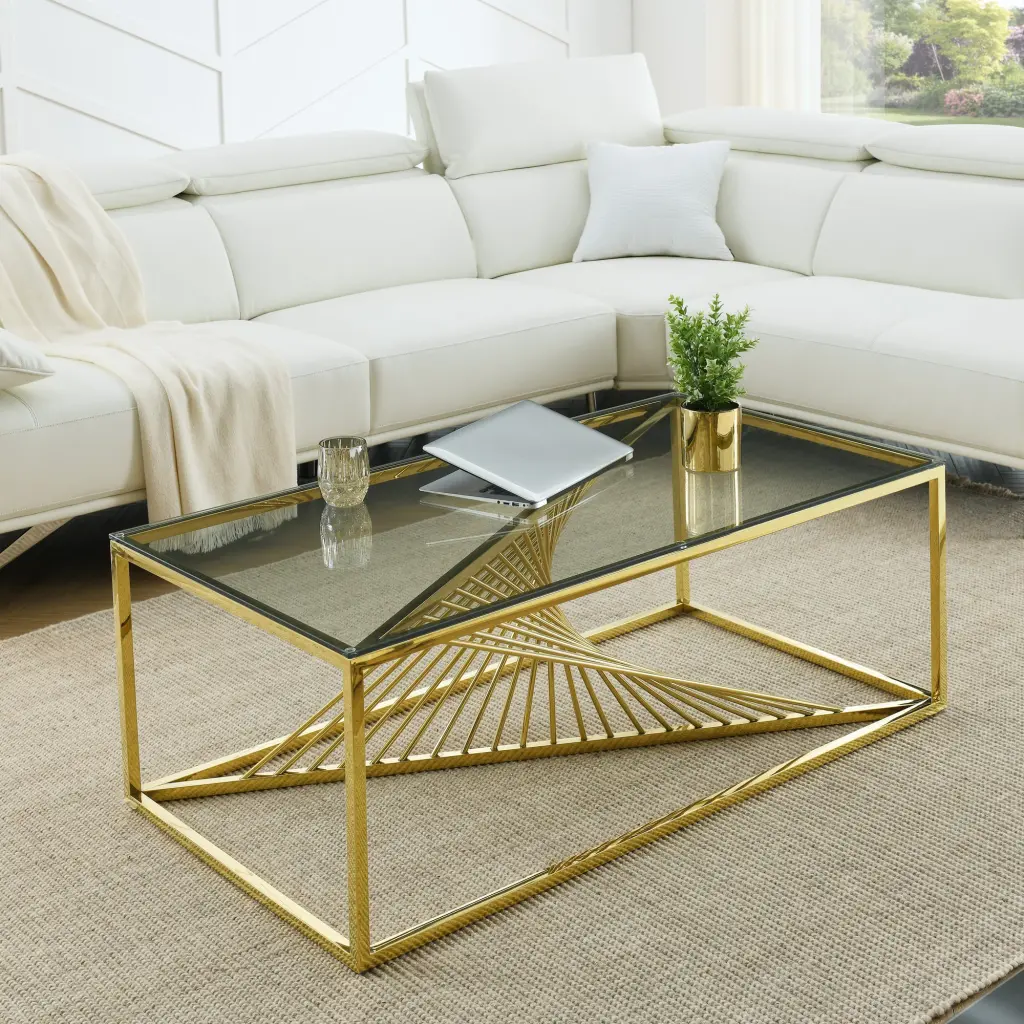 Modern Rectangular Coffee Accent Table Clear Tempered Glass Top Living Room woker furniture