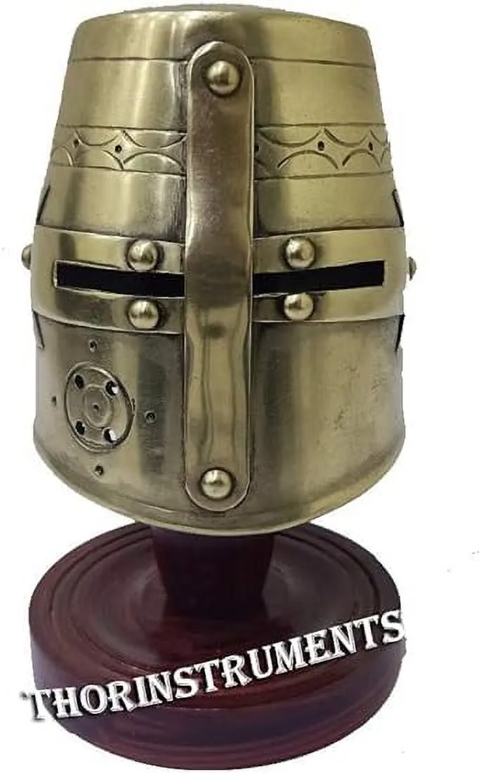 THORINSTRUMENTS Knight Templar Brass Mini Helmet W/Red Stand Decorative Item Rustic Vintage Home Decor Gifts Thor Instruments