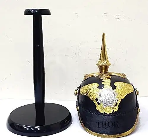 THOR INSTRUMENTS German Imperial Pickelhaube Officer Helmet Black Lather Rustic Vintage Home Decor Gifts