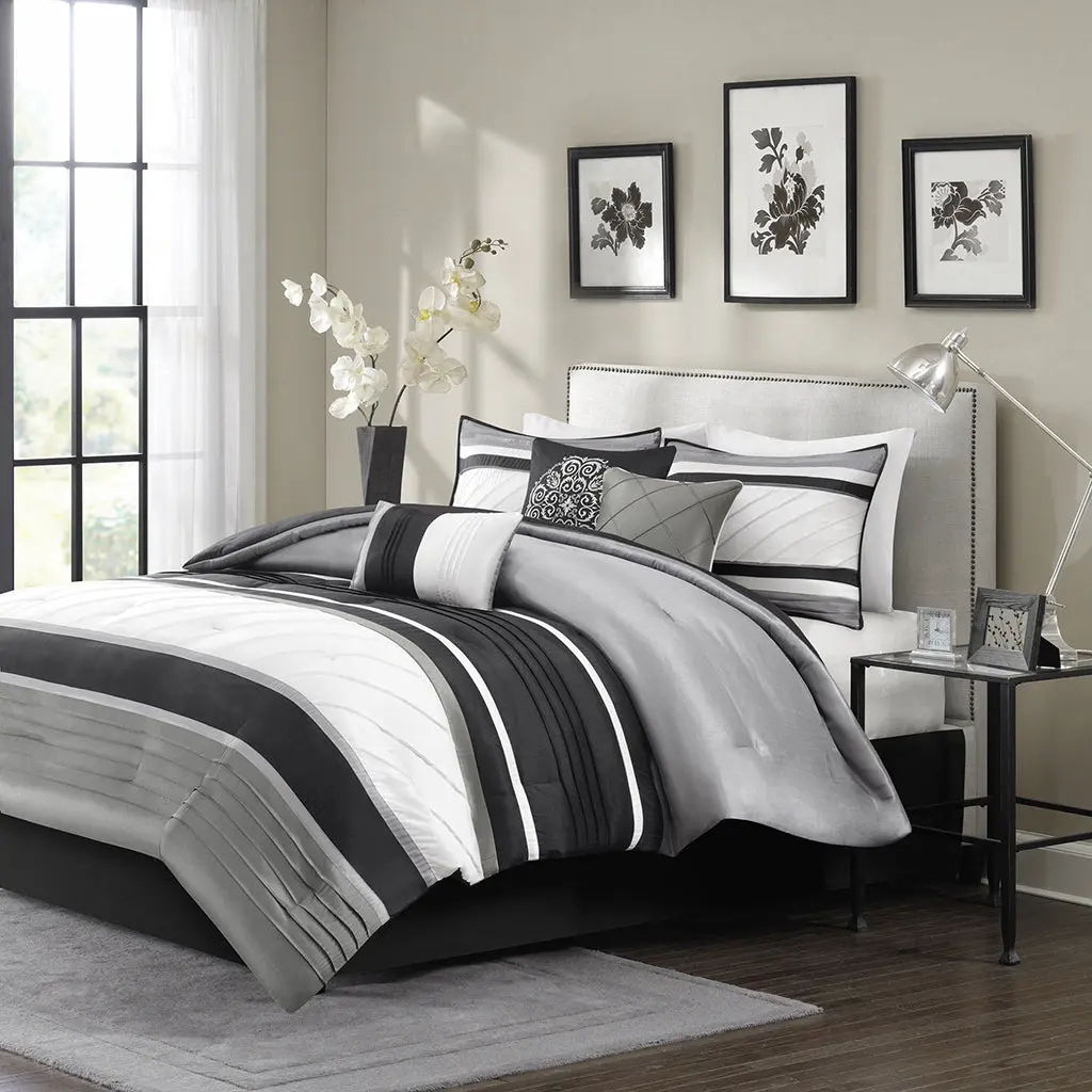 7 Piece Easeer Set Grey Polyester Comforter Bedding Collection jla