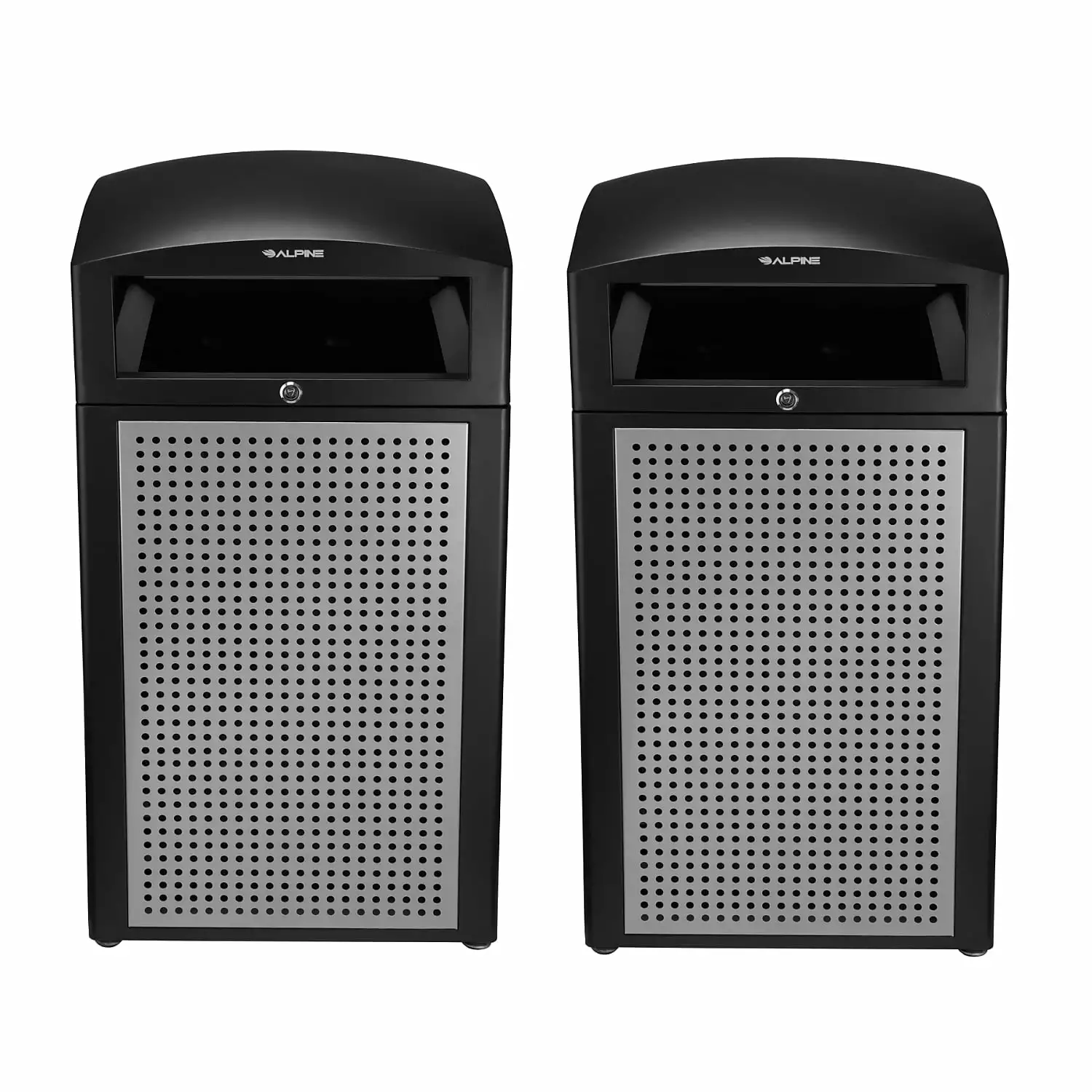 Alpine Industries Steel Outdoor Commercial Trash Can Dome Lid 40 Gallon Silver 2-Pack