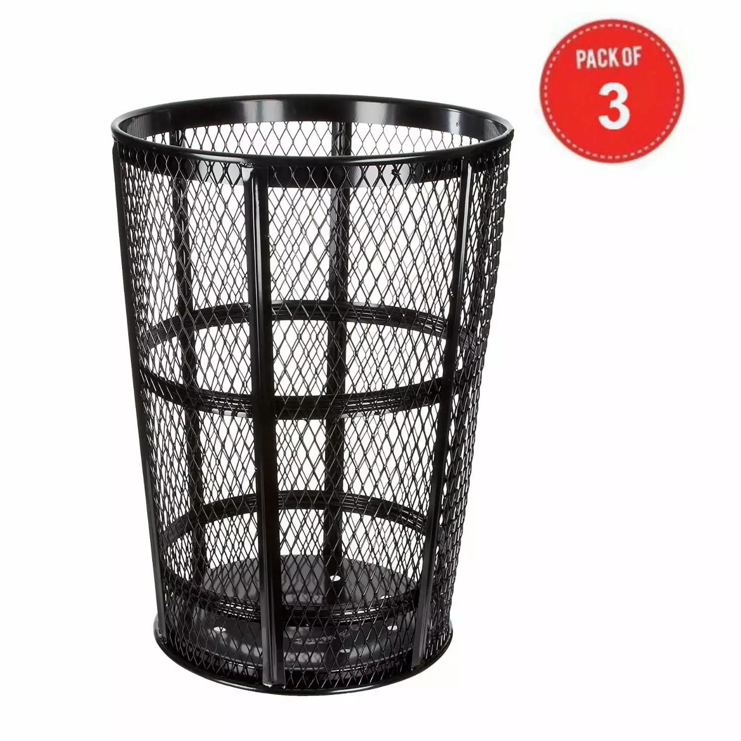 Witt Industries EXP-52BK Steel 48-Gallon Outdoor Waste Receptacle. Round. 23 Diameter x 33 Height. Black (Pack 3)