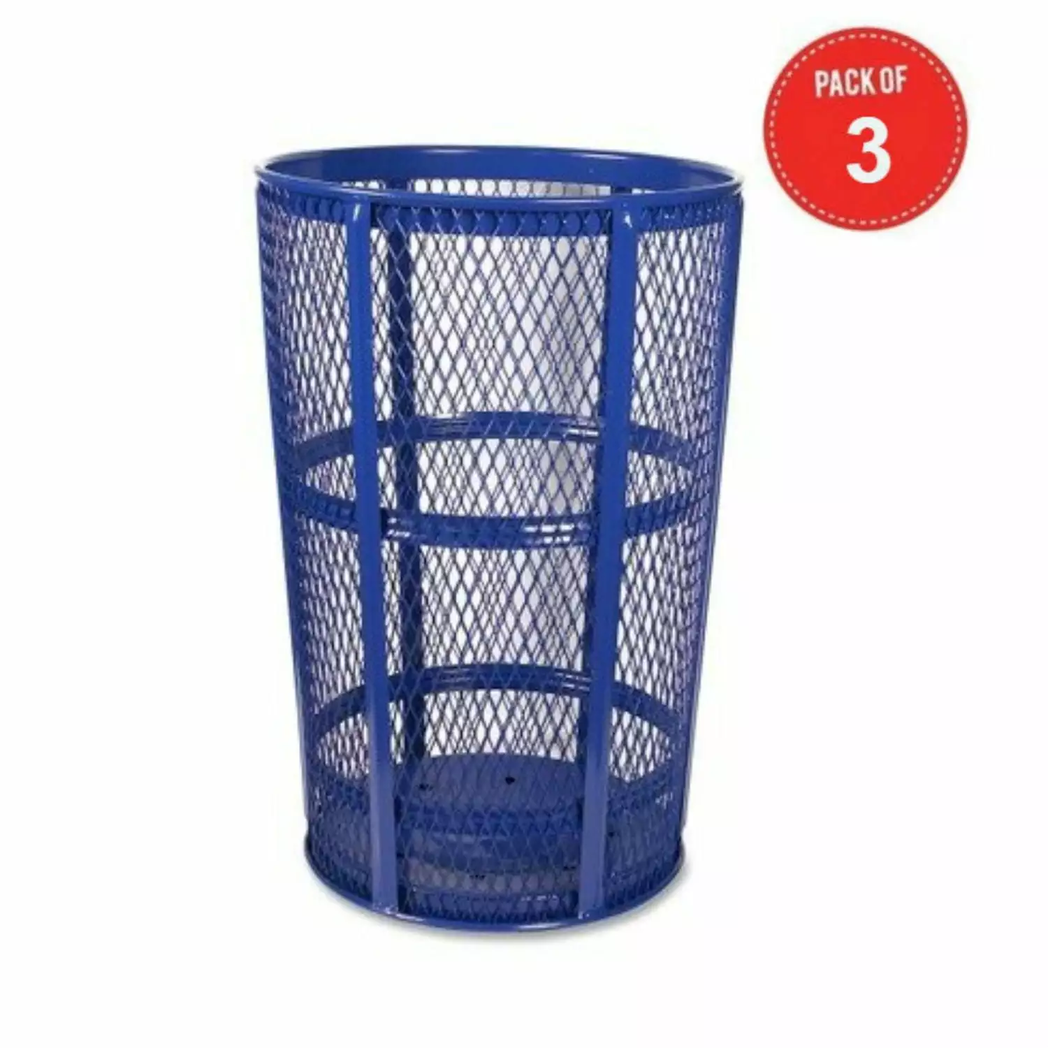 Witt Industries EXP-52BL Steel 48-Gallon Outdoor Waste Receptacle. Round. 23 Diameter x 33 Height. Blue (Pack 3)