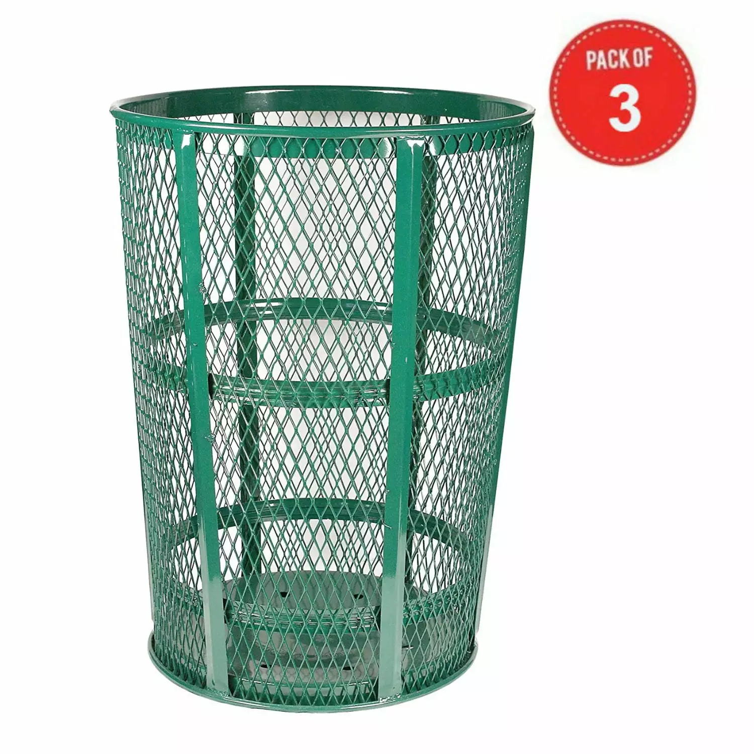 Witt Industries EXP-52GN Steel 48-Gallon Outdoor Waste Receptacle. Round. 23 Diameter x 33 Height. Green (Pack 3)