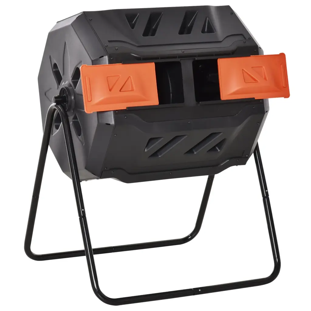 Tumbling Compost Bin Outdoor 360 Dual Rotating Composter 43 Gallon Organic Waste aosom business