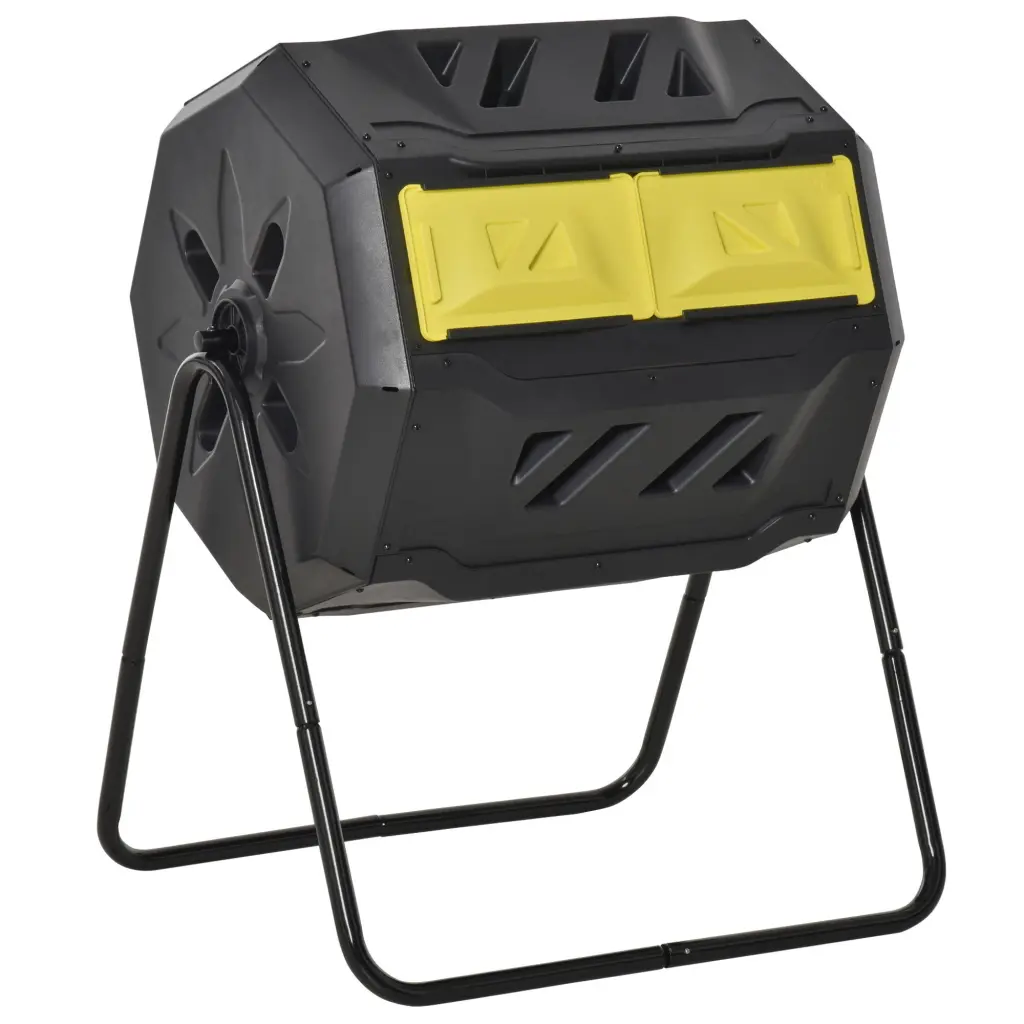 Tumbling Compost Bin Outdoor 360 Dual Rotating Composter 43 Gallon Yard Waste Bin aosom business