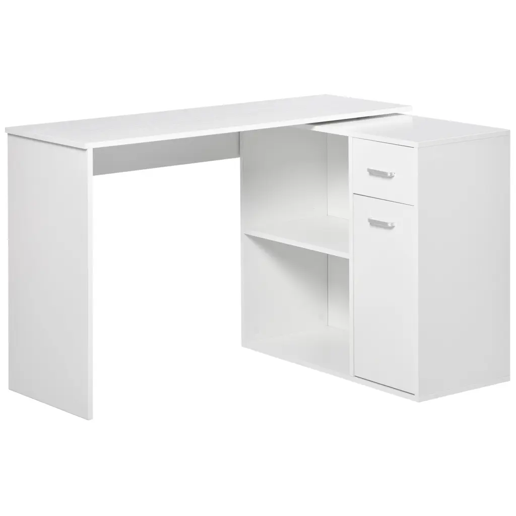Homcom L Shaped Computer Desk 180 Rotating Corner Desk Storage Shelf Home Office aosom business