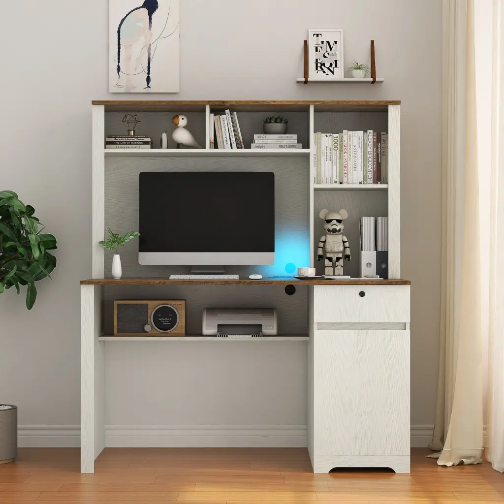 Computer Desk Hutch Bookshelf Wood Executive Desk Teens And Students dasenwood