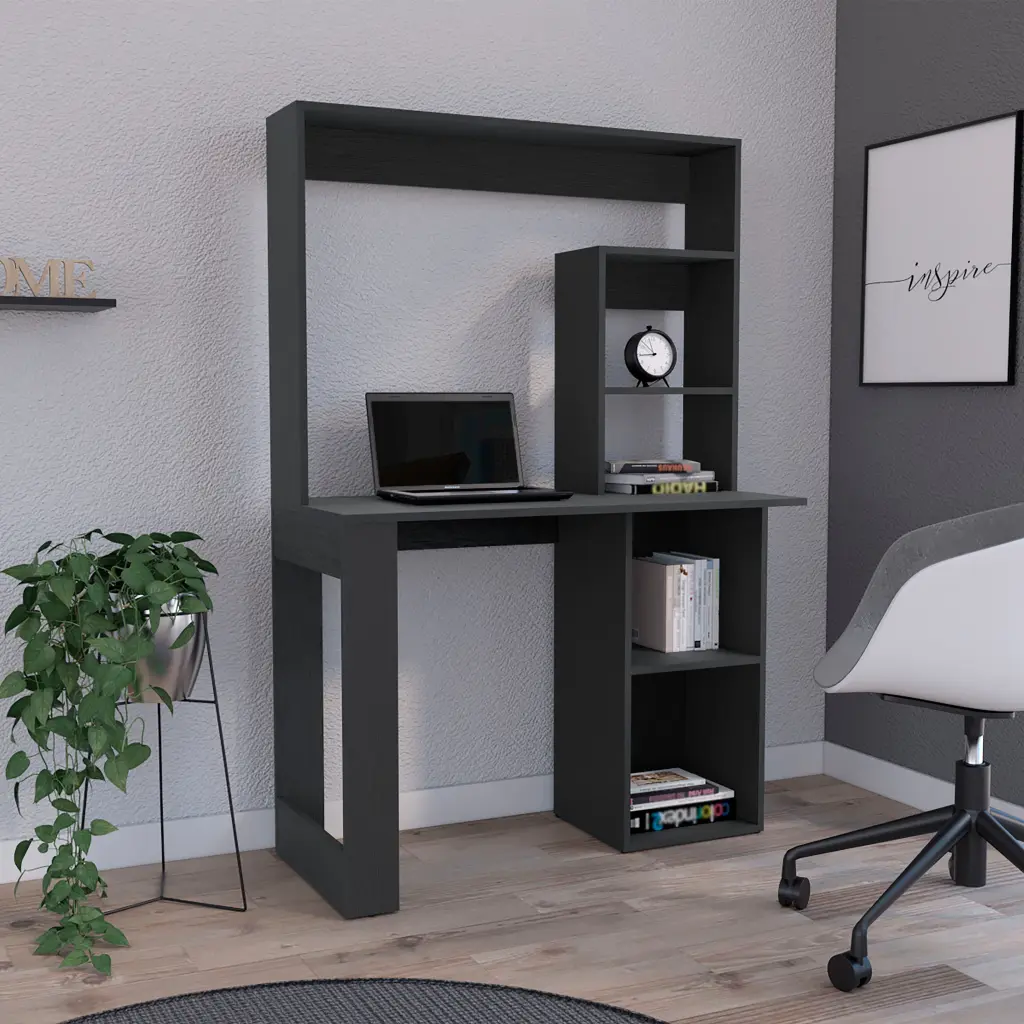 Writing Computer Desk Storage Shelves and Hutch Black depot e-shop