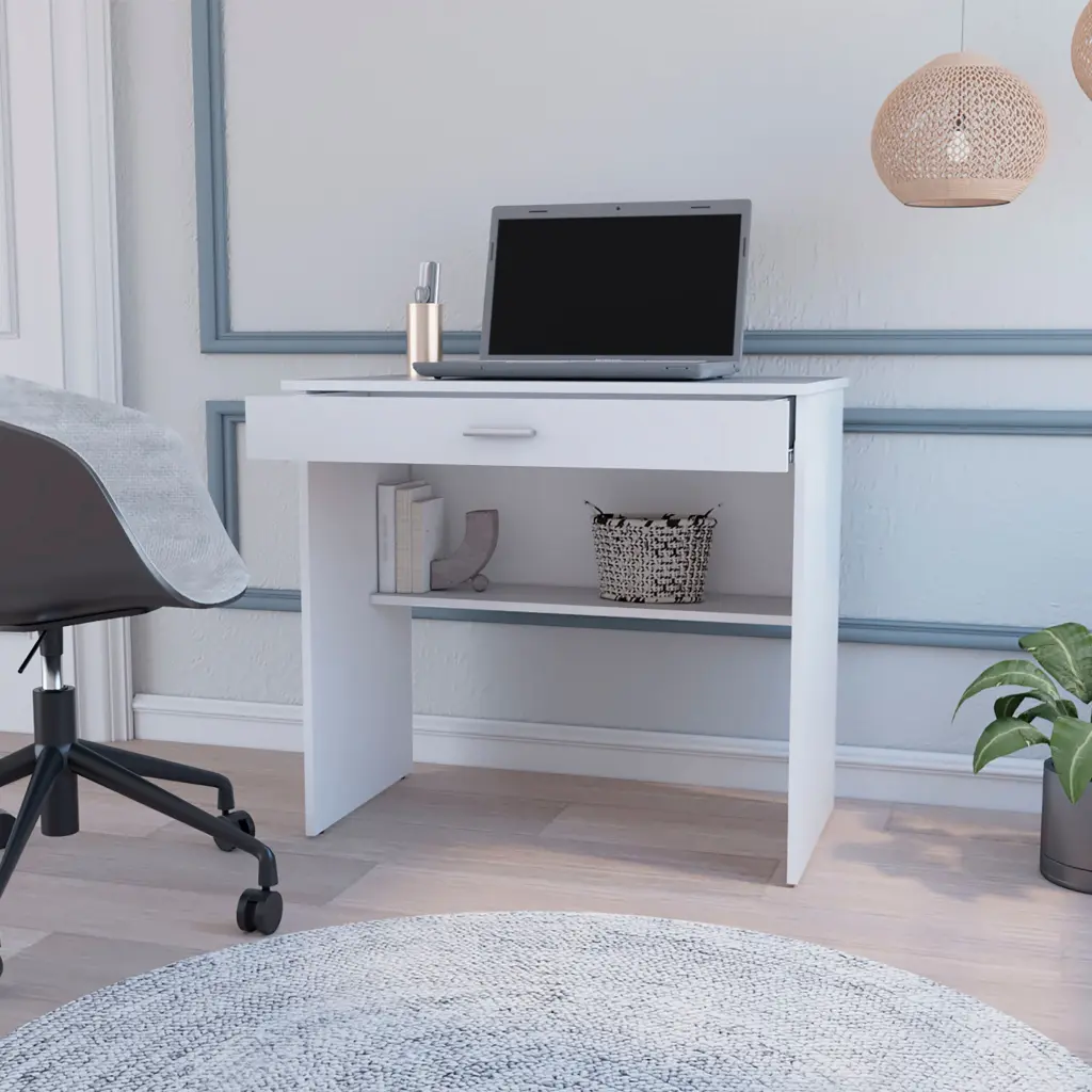 Kaylor Storage Desk Modern Design Drawer And Shelf White Computer Desk fm furniture