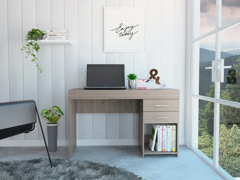 Berkeley 1 Shelf 2 Drawer Computer Desk Light Grey Particle Board furniture max
