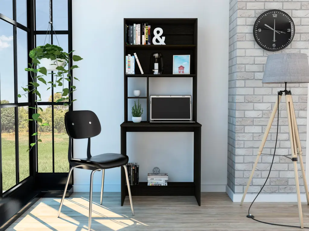 Black Wengue 4 Shelf Computer Desk Hutch Particle Board Workstation furniture max
