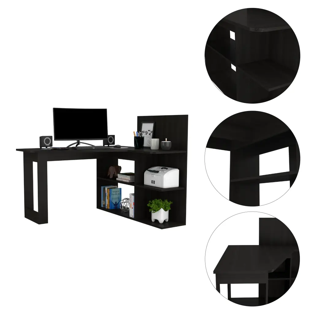 Fairfield 4 Shelf L-Shaped Computer Desk Black Wengue Writing Desk furniture max