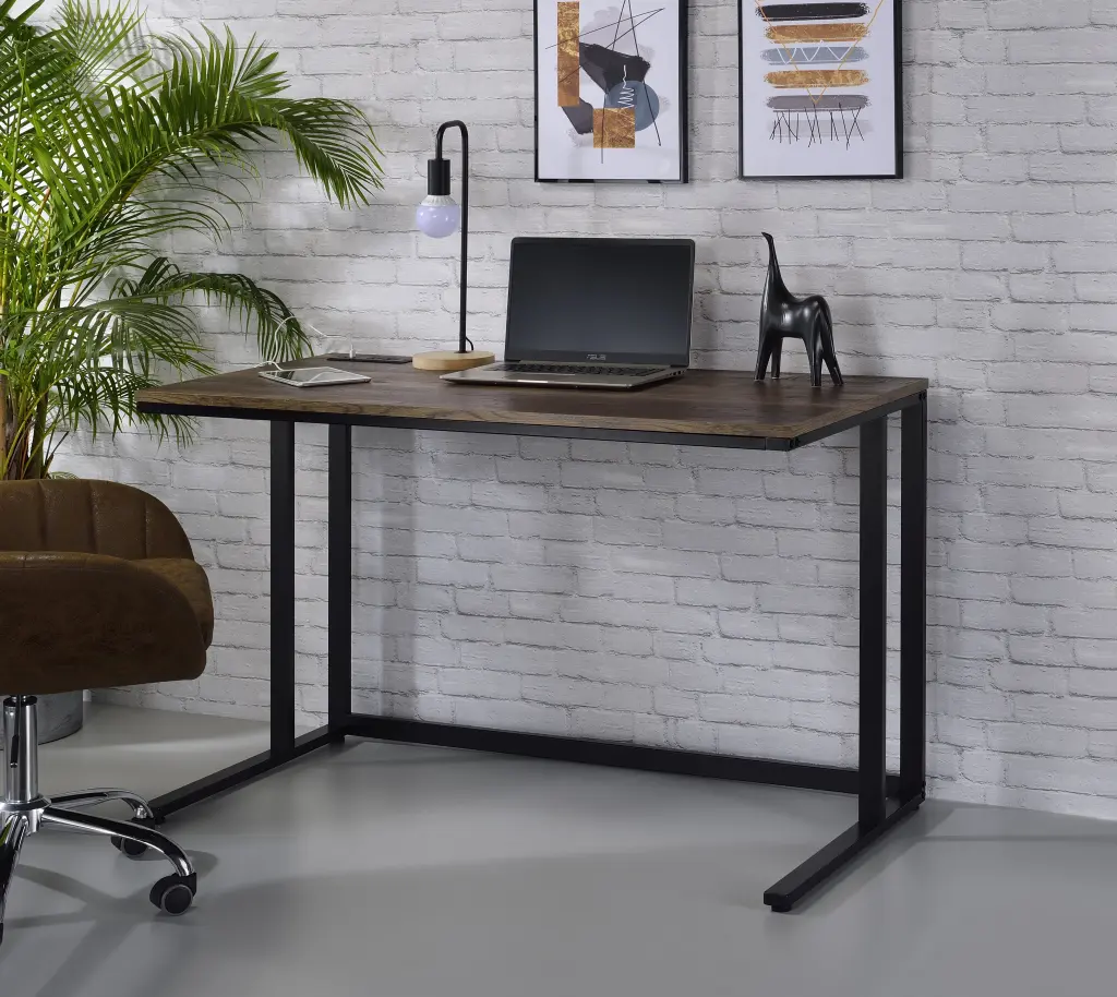 Walnut And Black Writing Desk USB Port Computer Desk Home Office furniture max