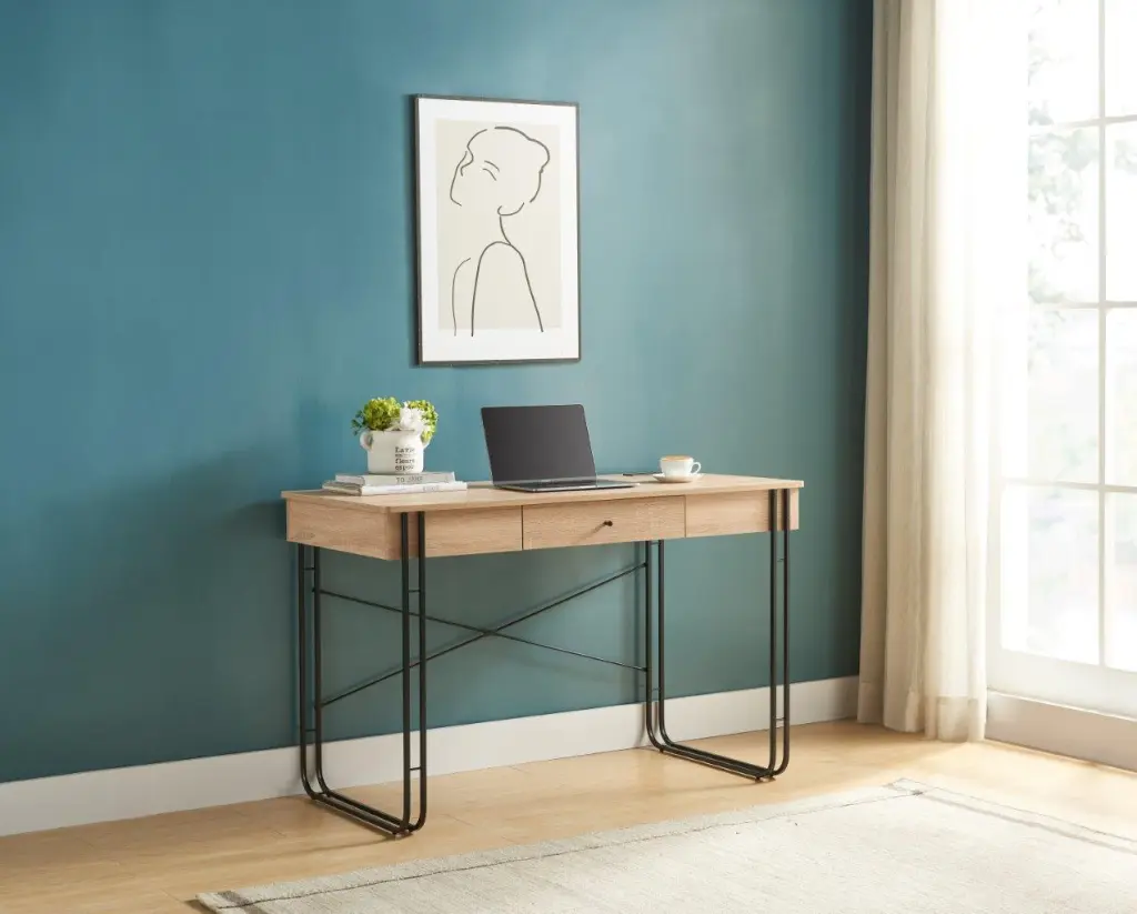 Computer Desk One Drawer Metal Legs and USB Outlet Home Office id international- inc.