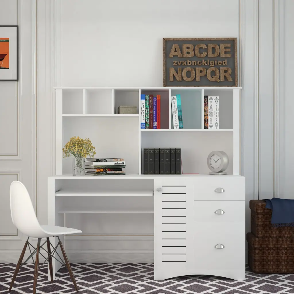 Home Office Computer Desk Hutch Antiqued White Finish White Mdf joysource furniture