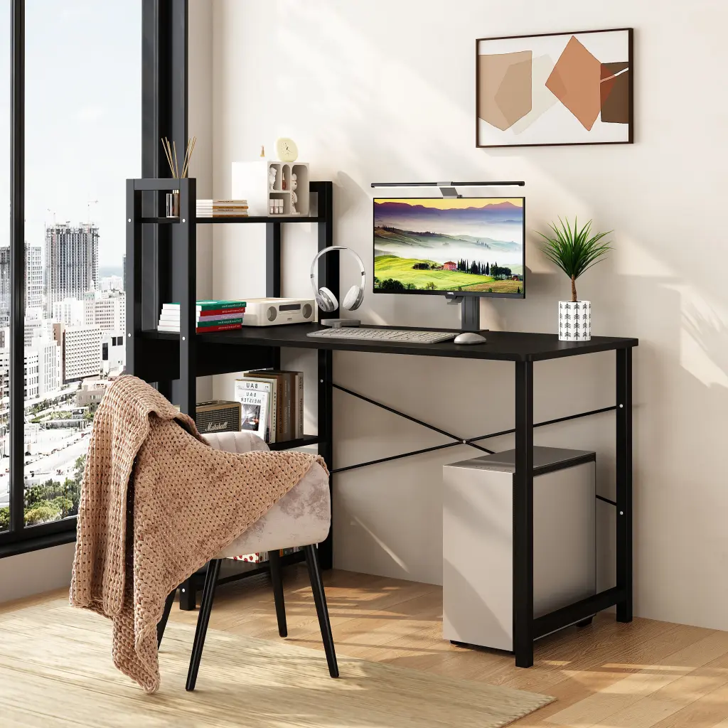 Computer Desk Bookcase Merged Desktop Table, Home Bedroom Study Workstation noble ease home