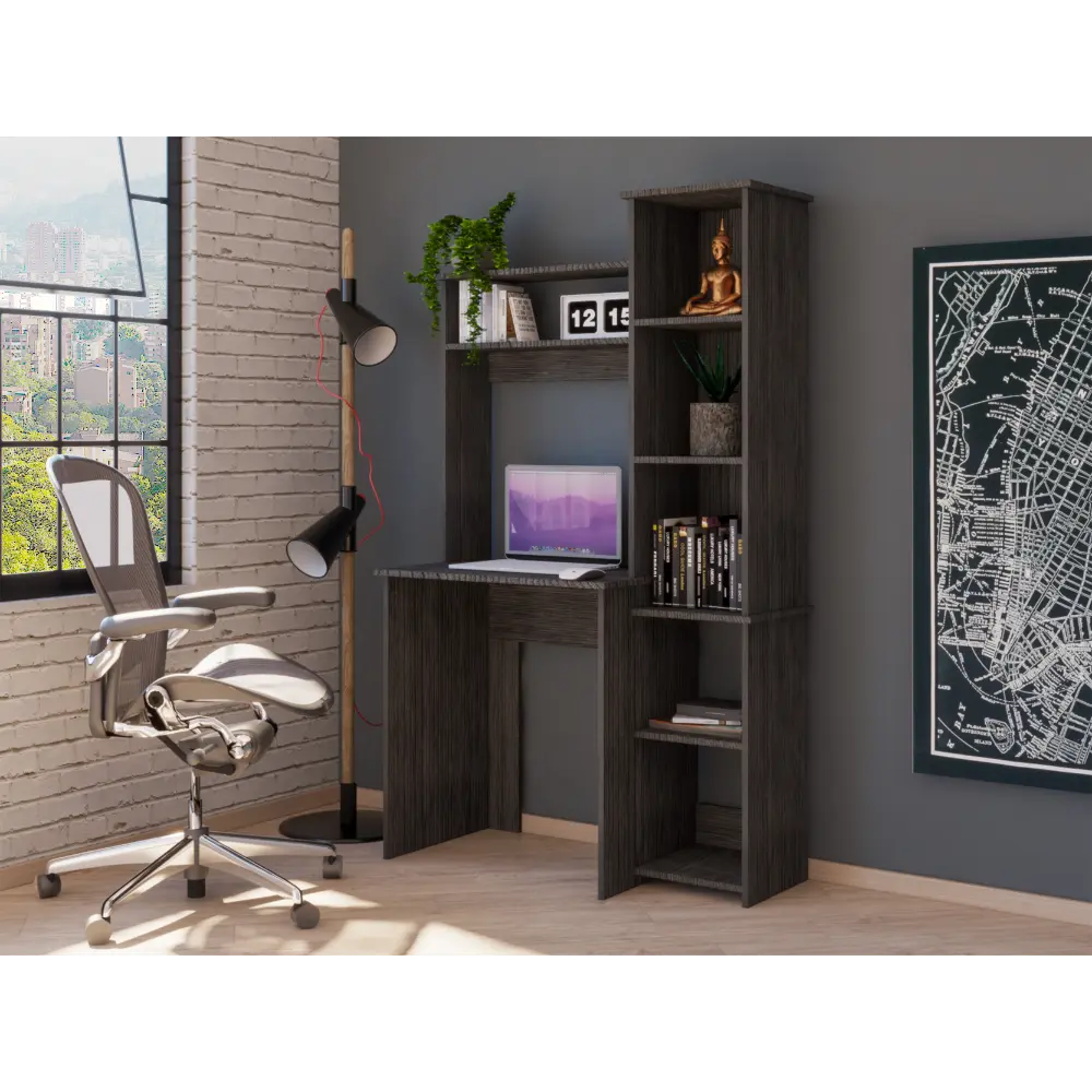 Aramis Desk Five Shelves Two High Quality Shelves Smokey Oak Gray Particle Board rta mubles colombia