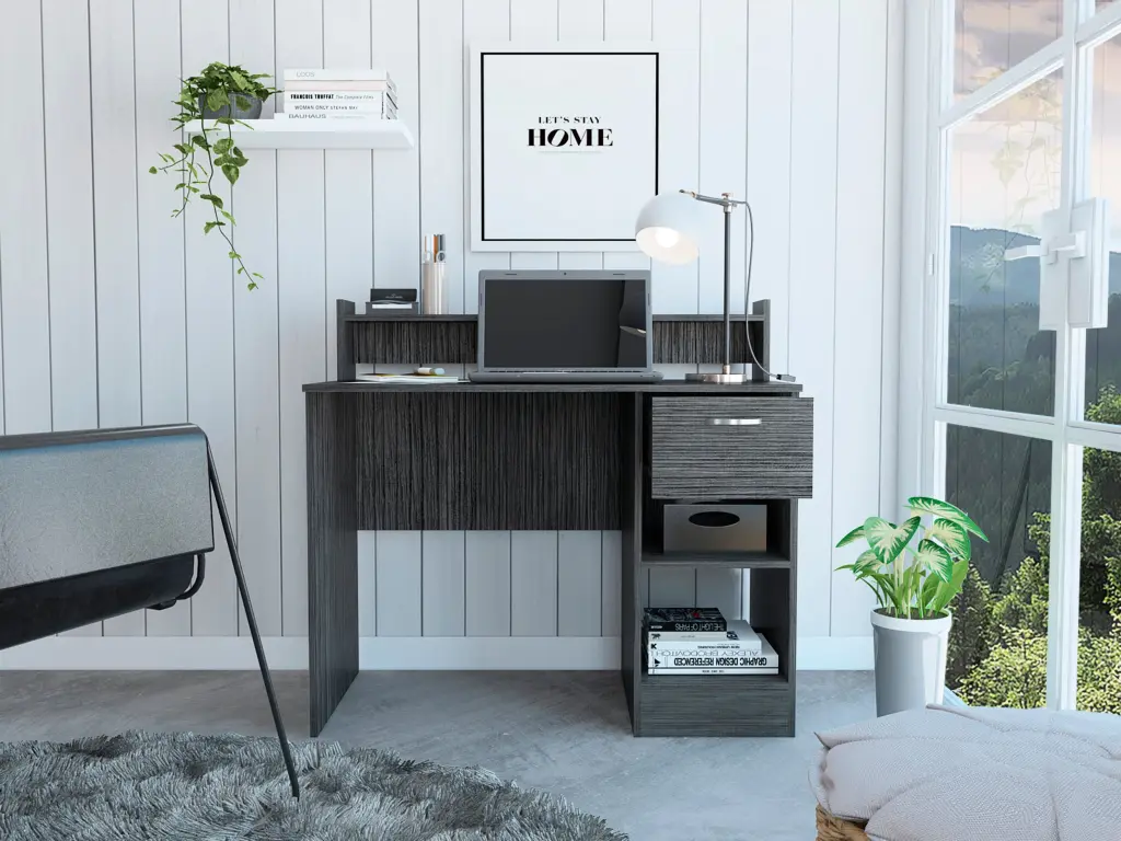 Charlotte Computer Desk 2 Storage Shelves and Drawer - Smoke Office Desk rta mubles colombia