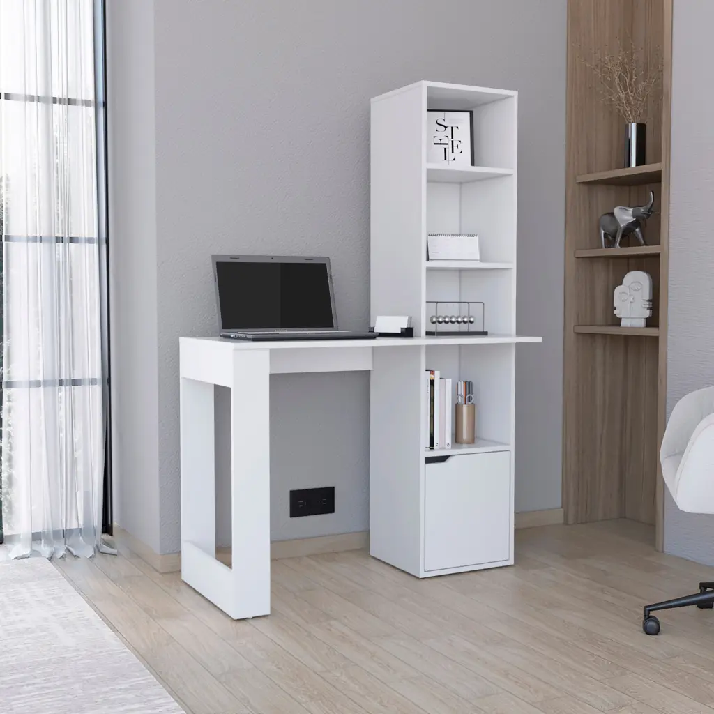 Iowa Computer Desk 1 Cabinet And 4 Tier Bookcase White Office Desk rta mubles colombia