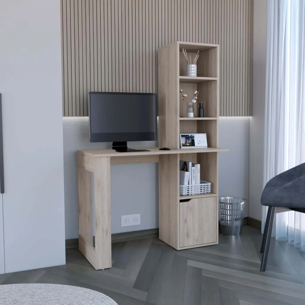 Light Gray Writing Computer Desk Storage Cabinet and Bookcase rta mubles colombia