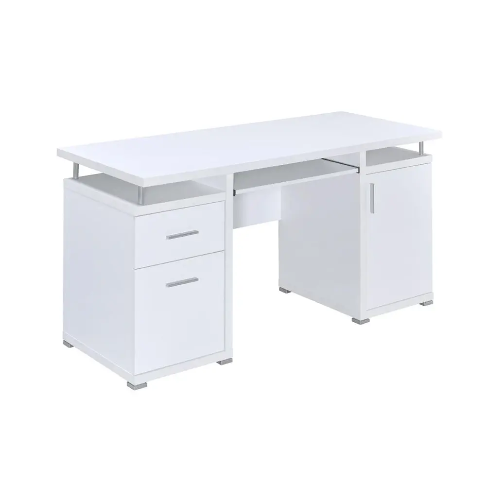 55 Inch Office Computer Desk 2 Drawers White MDF Metal - Spacious Workstation simple relax