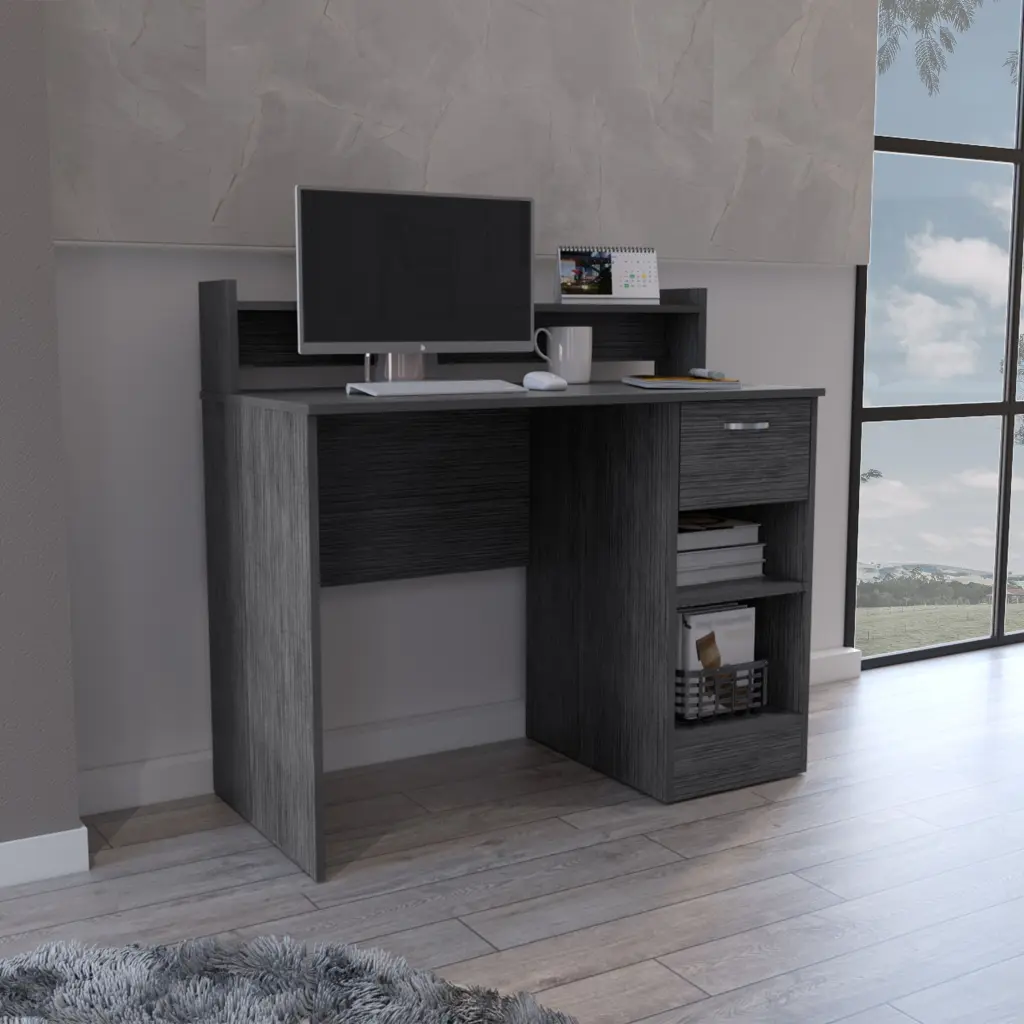 Computer Desk Delmar Open Storage Shelves And Single Drawer Smokey Oak treevol furniture