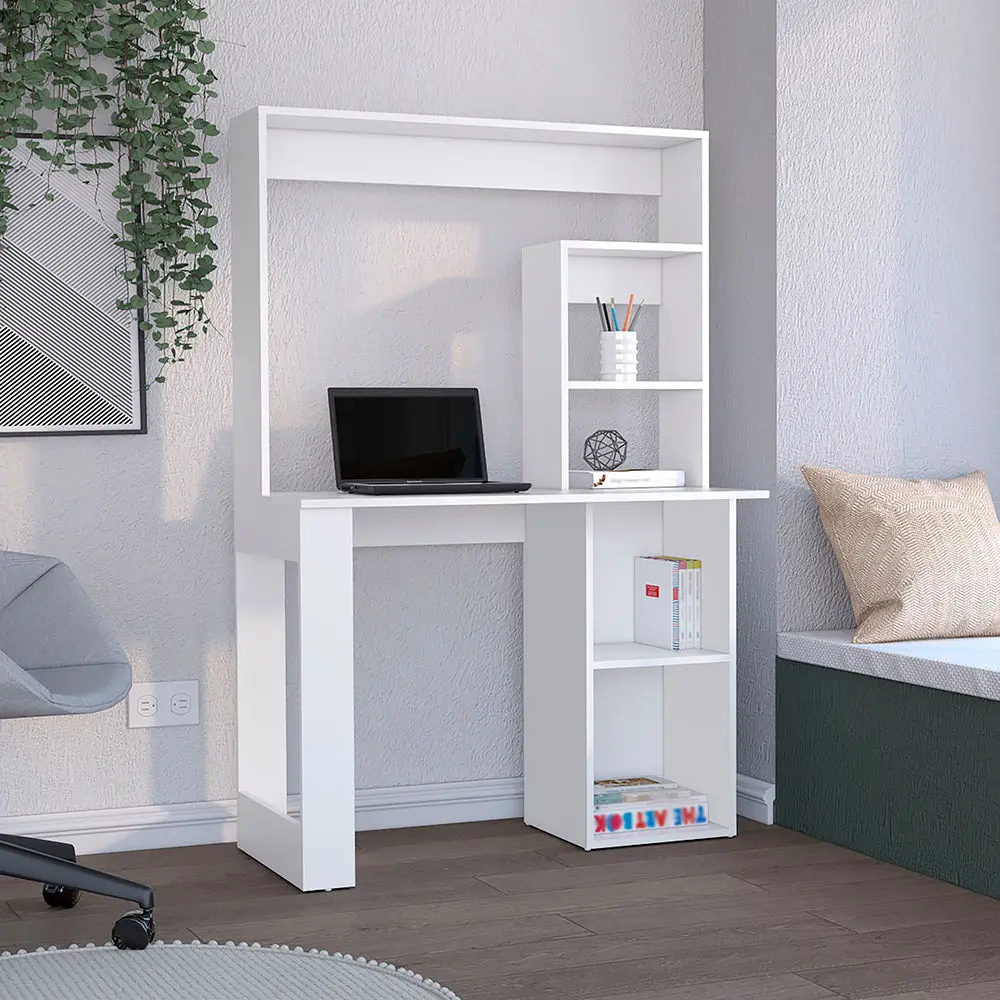 Maine Desk Hutch and Shelves White Modern Computer Office Desk tuhome