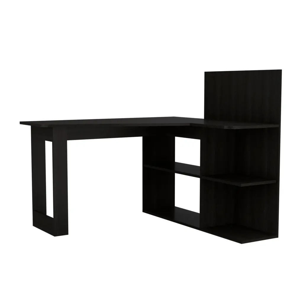 Masai Writing Computer Desk Five Open Shelves Black Black Computer Desk tuhome