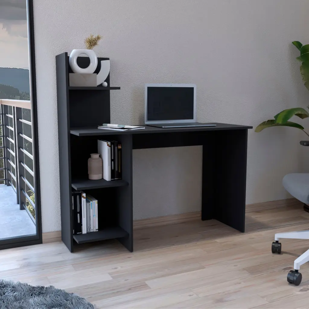 Vilna 120 Writing Desk Four Shelves Black Computer Desk Modern Office Furniture tuhome