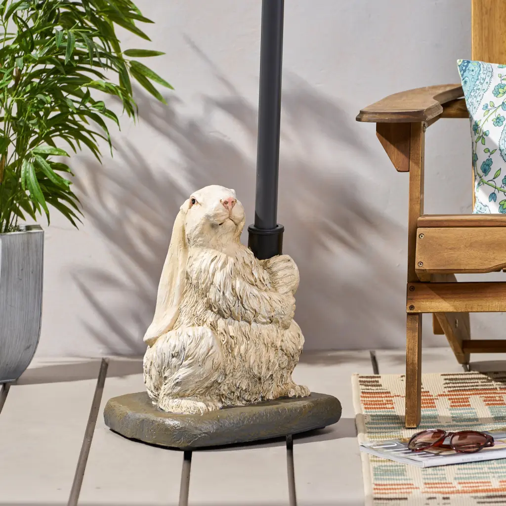 Rabbit Umbrella Base Matte White Concrete Outdoor Patio Stand nh-kisa