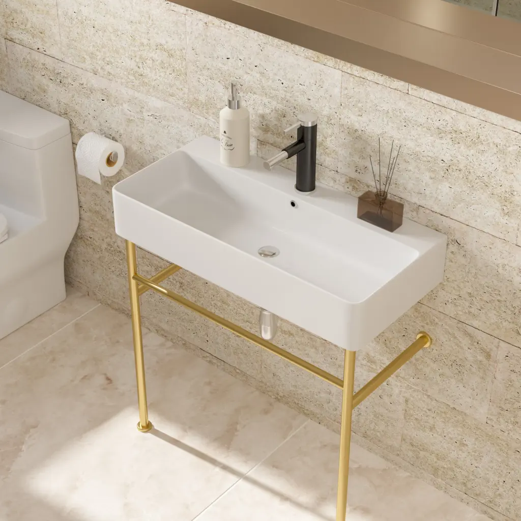 32 Inch Bathroom Console Sink Overflow White Ceramic Basin lordear
