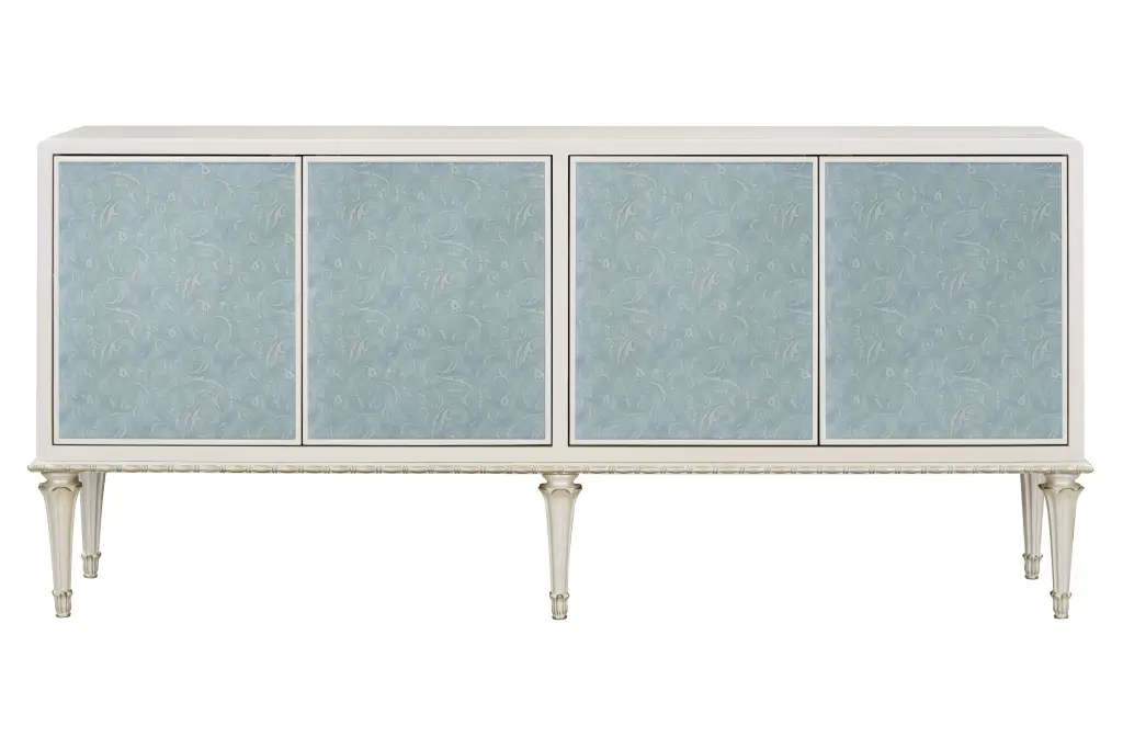 Ansaldo Console Cabinet Pearl White Silver Shimmer Finish Modern Entryway Storage Furniture acme onsite store
