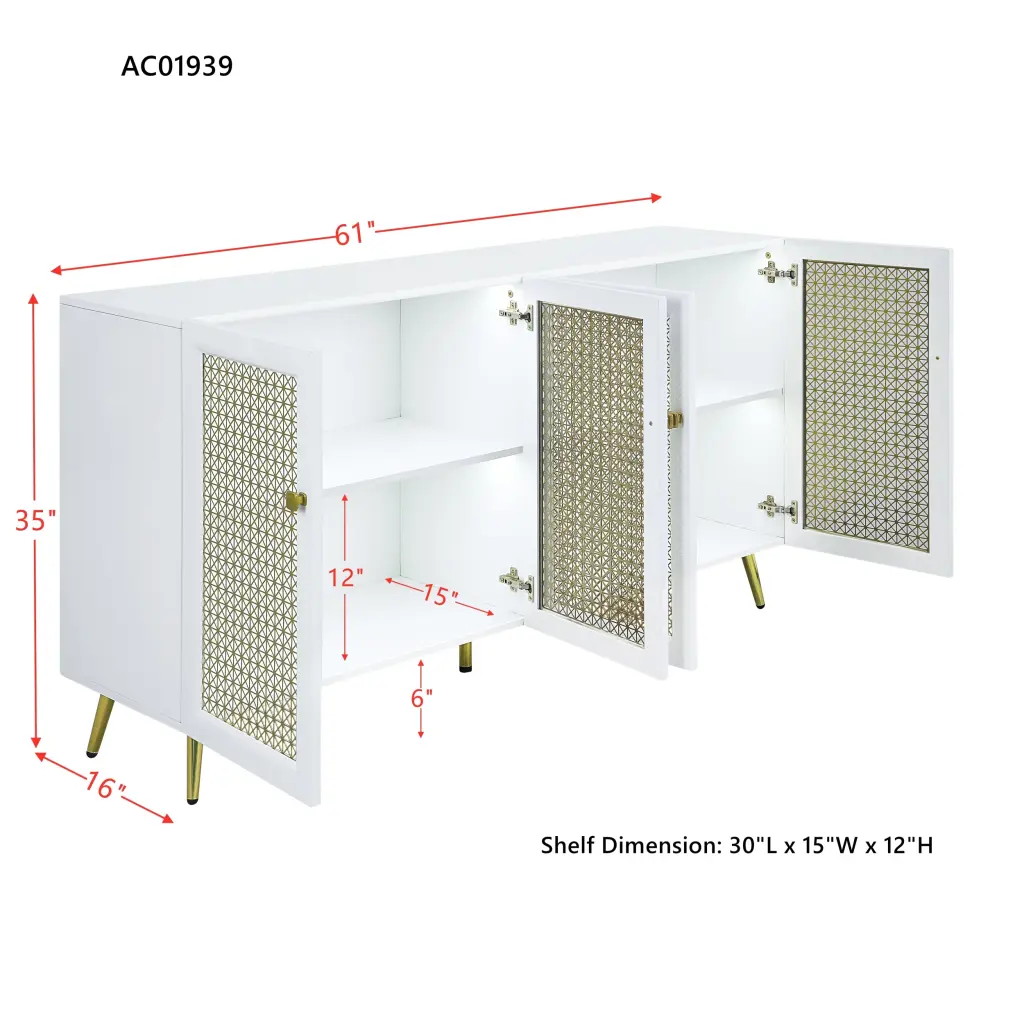 White High Gloss Gaerwn Console Cabinet LED Lighting acme onsite store