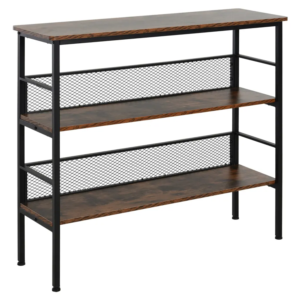 3 Tier Console Table Industrial Style Storage Metal Wooden Shelf aosom business