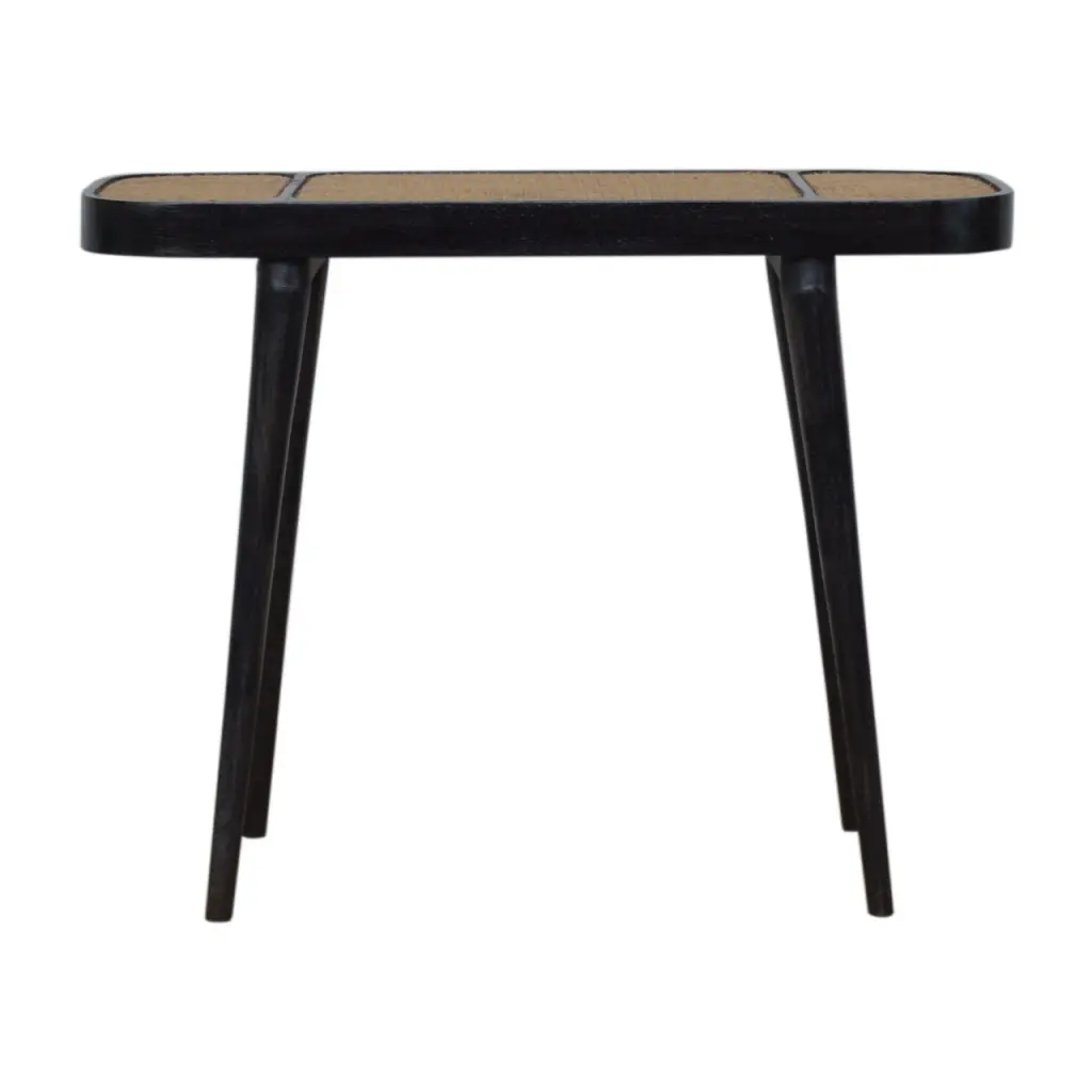 Larissa Carbon Black Console Table Black Wood Rattan Entryway Living Room artisan furniture