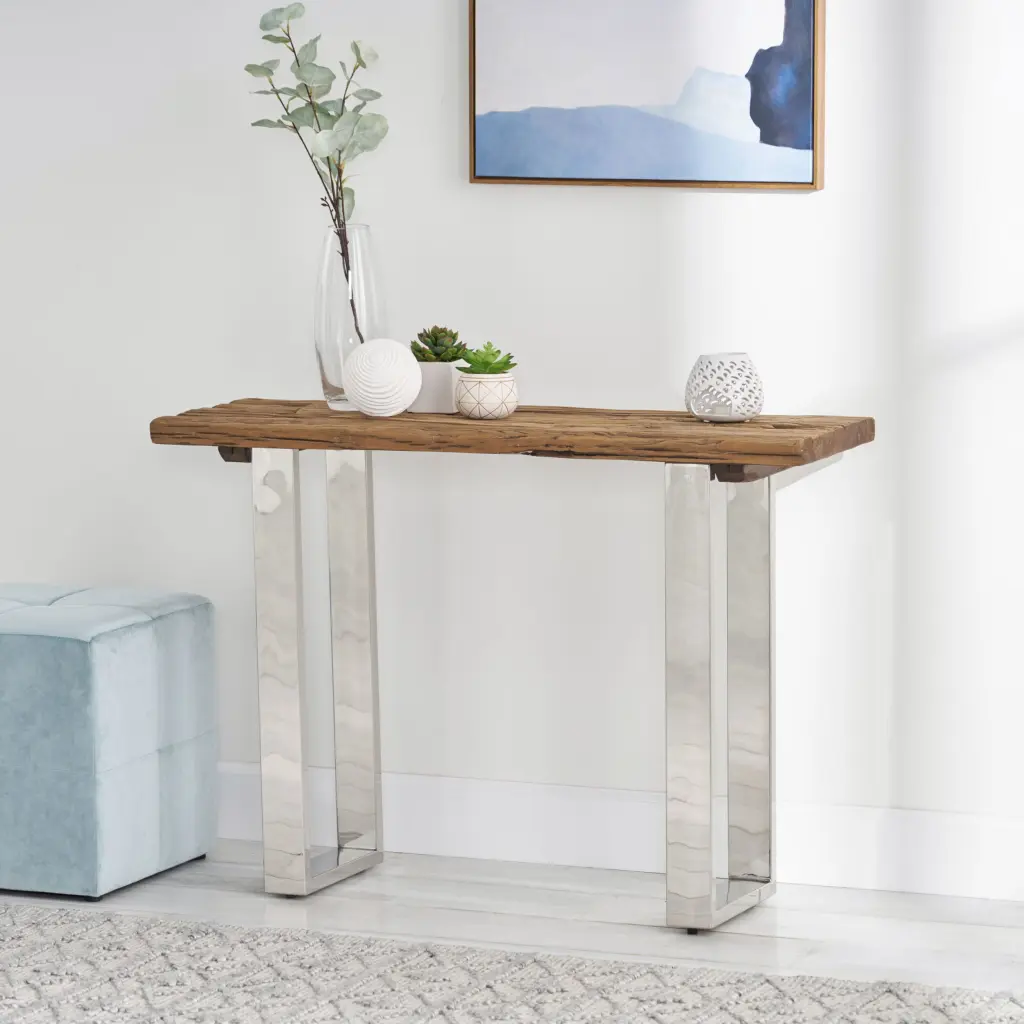 Console Table Natural Wood Metal Frame Entryway Table Hallway or Living Room civilfurniture