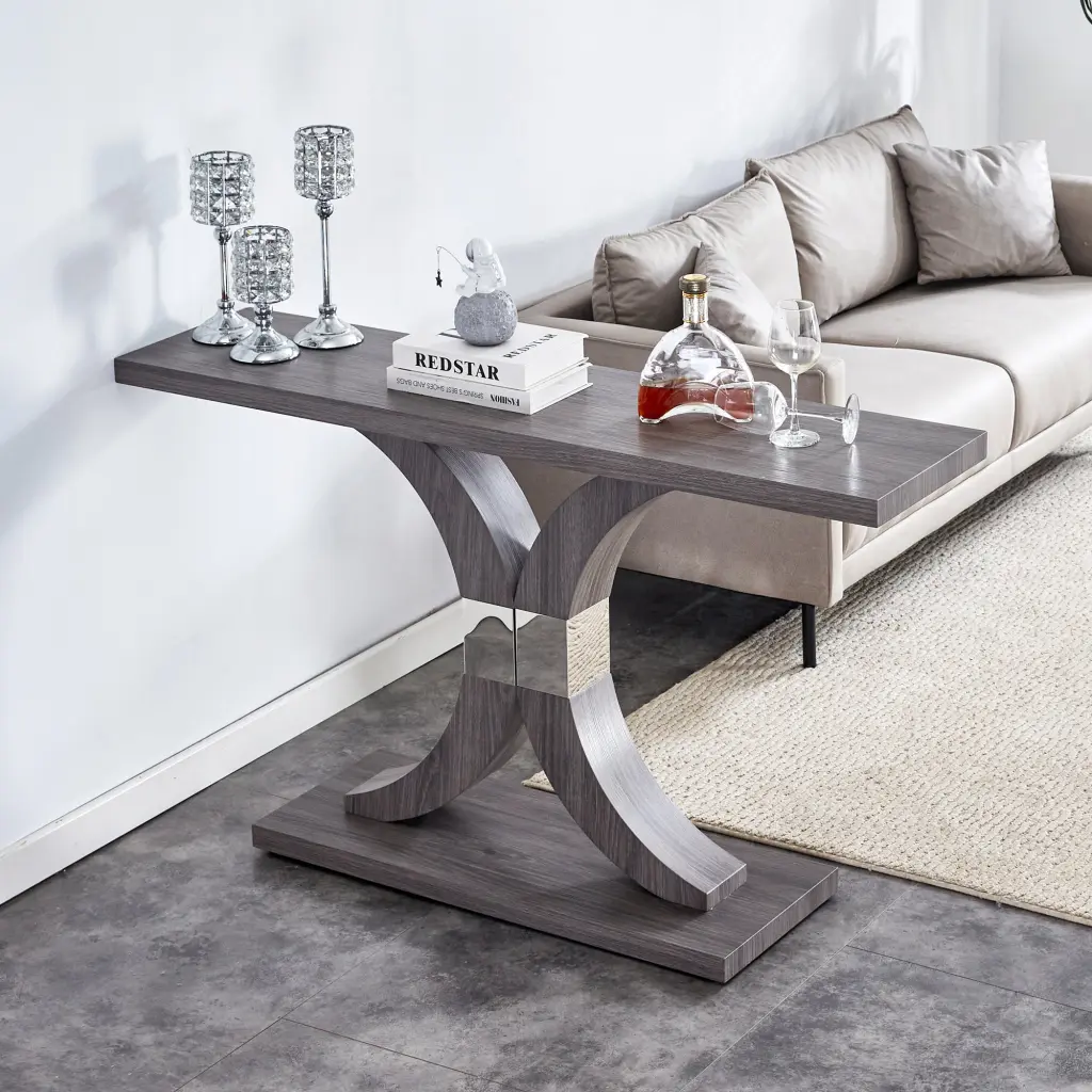 Modern Minimalist Style Natural Gray Wood Foyer Table Mirror droom w-1151