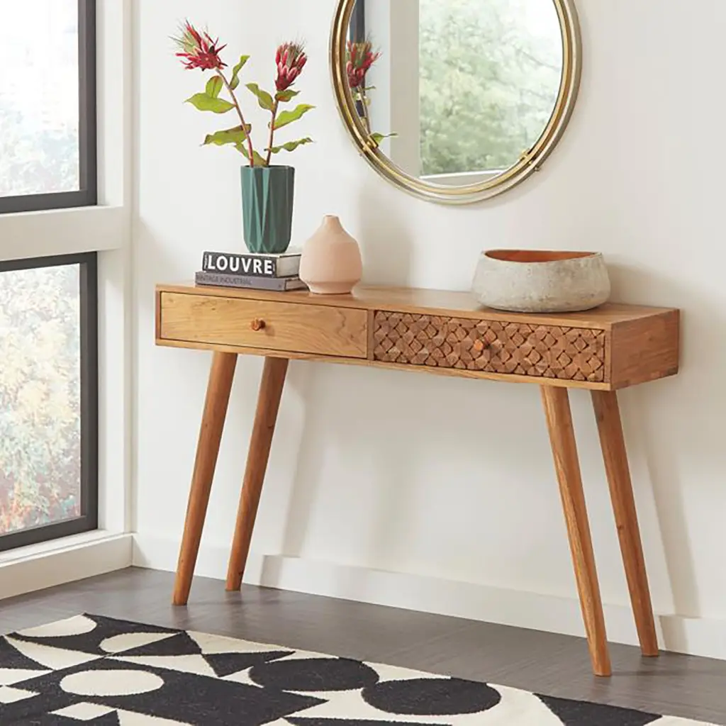Natural Brown 2 Drawer Console Table Primary Living Space - Mid Century Design furniture max