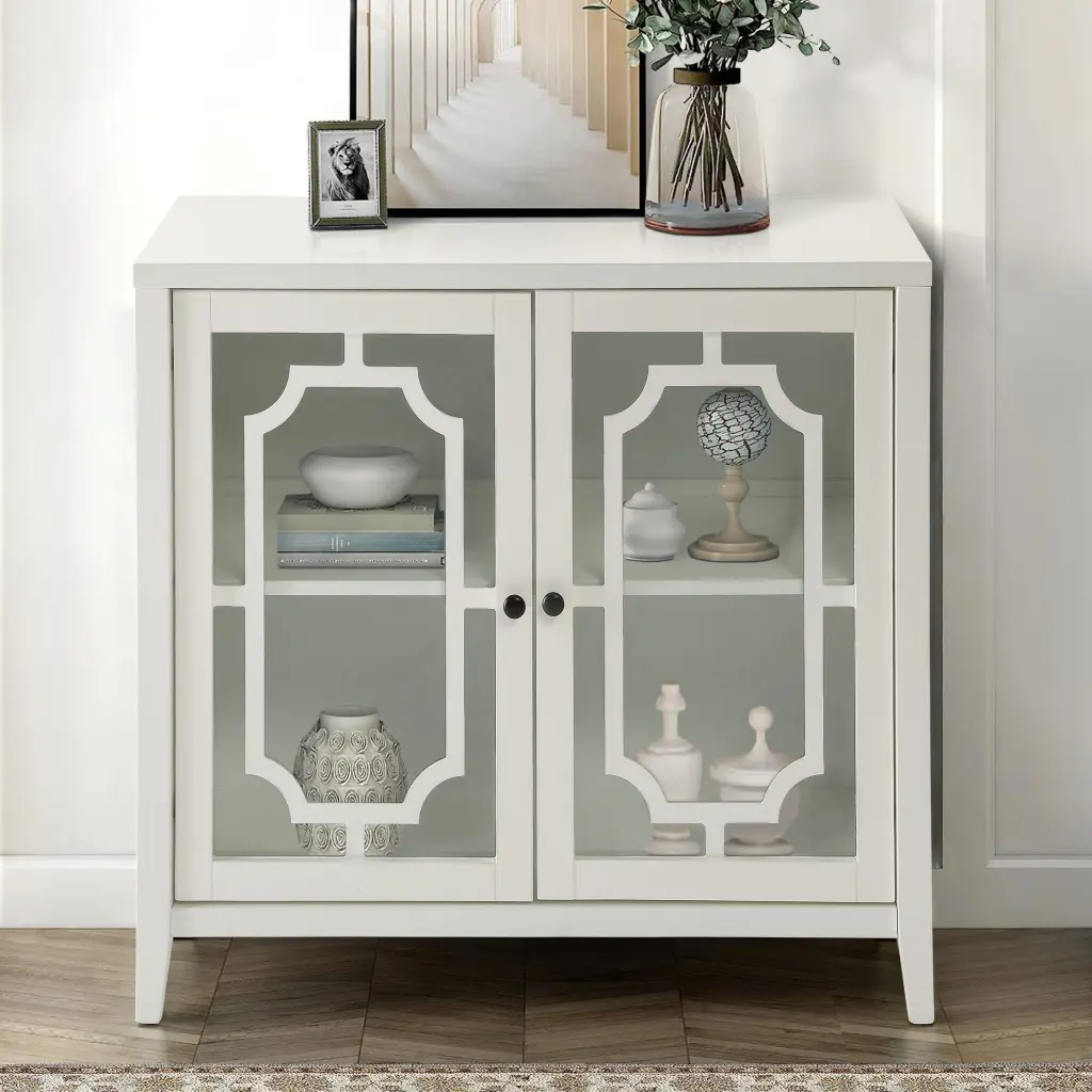White Console Table 2 Doors Primary Living Space Shelves Rustic furniture max