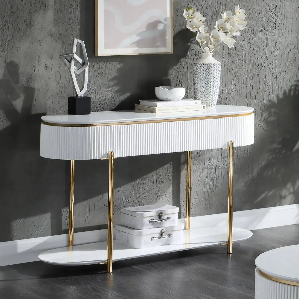 White High Gloss And Gold Sofa Table Metal Legs Modern Console Table Living Room furniture max