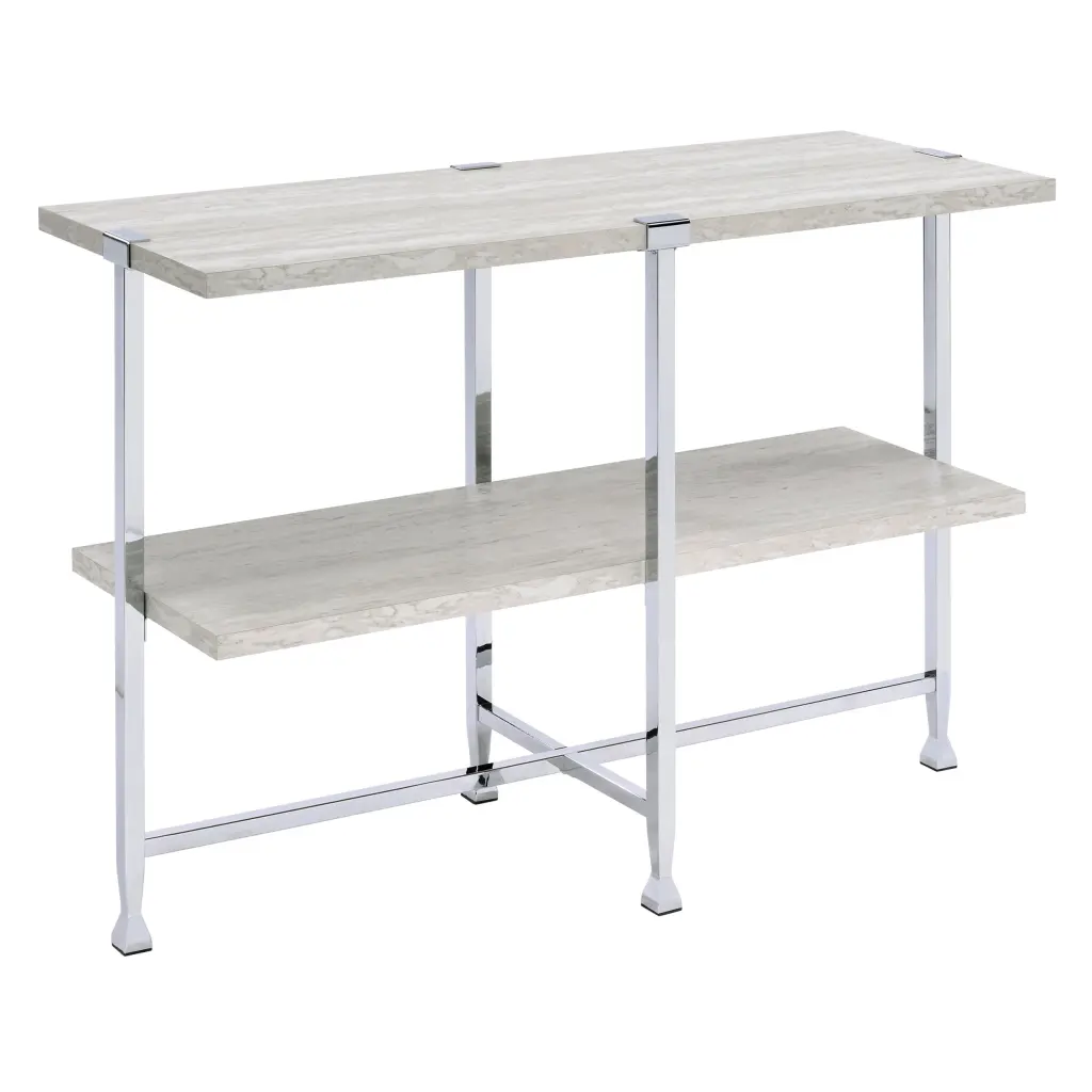 White Oak And Chrome Sofa Table 1 Shelf Modern Rectangular Console Table furniture max