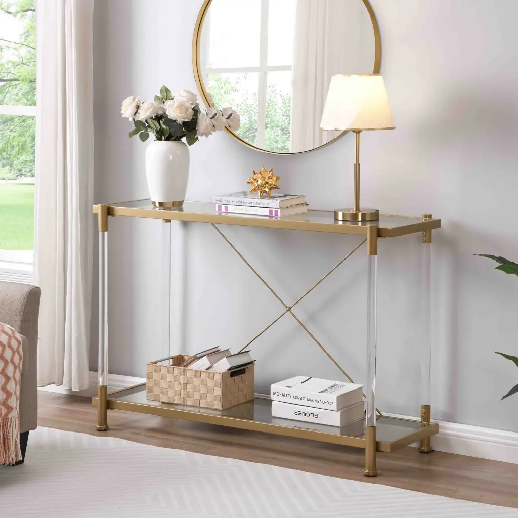 43.31 Inch Golden Glass Sofa Table Acrylic Console Table Living Room ghn