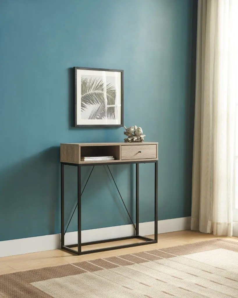 Console Table One Drawer And Open Cubby Brown Black Deep Rustic Entryway Furniture id international- inc.