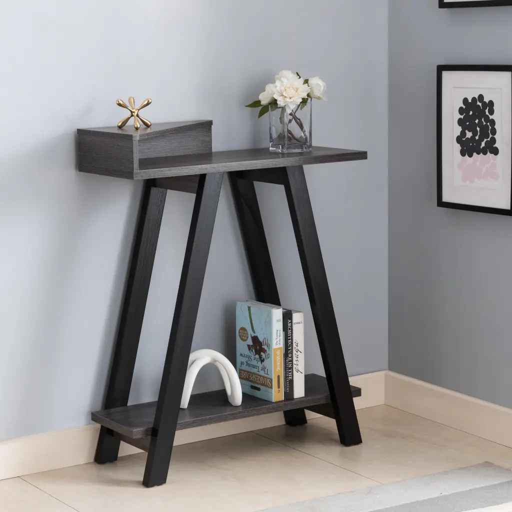 Contemporary Two Toned Console Table Two Shelves Black Grey id international- inc.